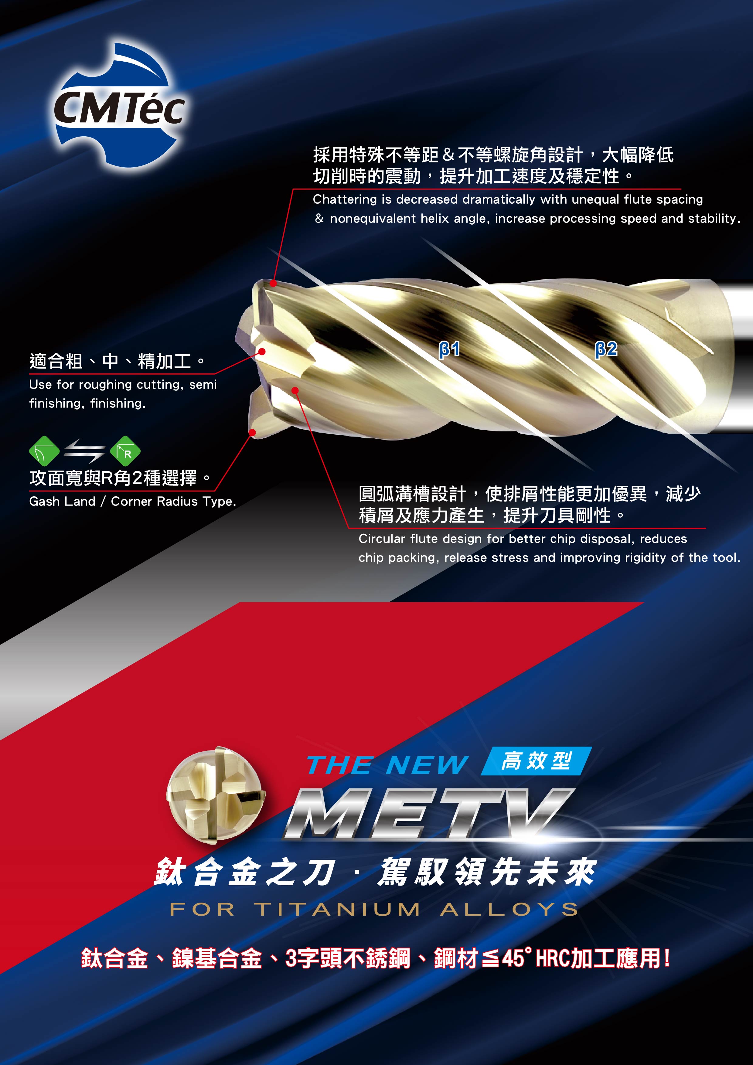 【CMTec】METV- Carbide End Mills For Titanium Alloy- High Performance